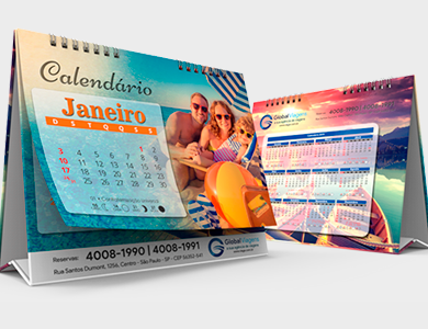 Calendário de Mesa 2025 com Porta Cartões e Canetas Couchê 300g Verniz Total Frente 18x25cm - 4x0 - 1000 unid