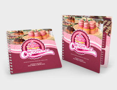 Cardápio Espiral com 4 Páginas em PVC 0,76mm Fosco Frente e Verso 14,4x14,4cm - 4x4 - 5 unid