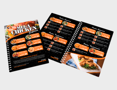 Cardápio Espiral com 12 Páginas em PVC 0,5mm Fosco Frente e Verso 13,6x21,1cm - 4x4 - 100 unid