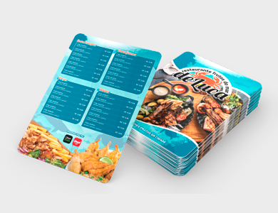 Cardápio em PVC 0,5mm Fosco Frente e Verso 21,5x29cm 1 Folha (2 páginas) - 4x4 - 100 unid